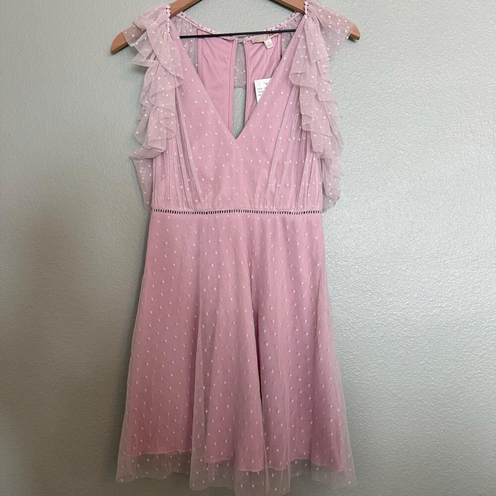 nwt new gianni bini pink lace ruffle polka dot mini dress size small